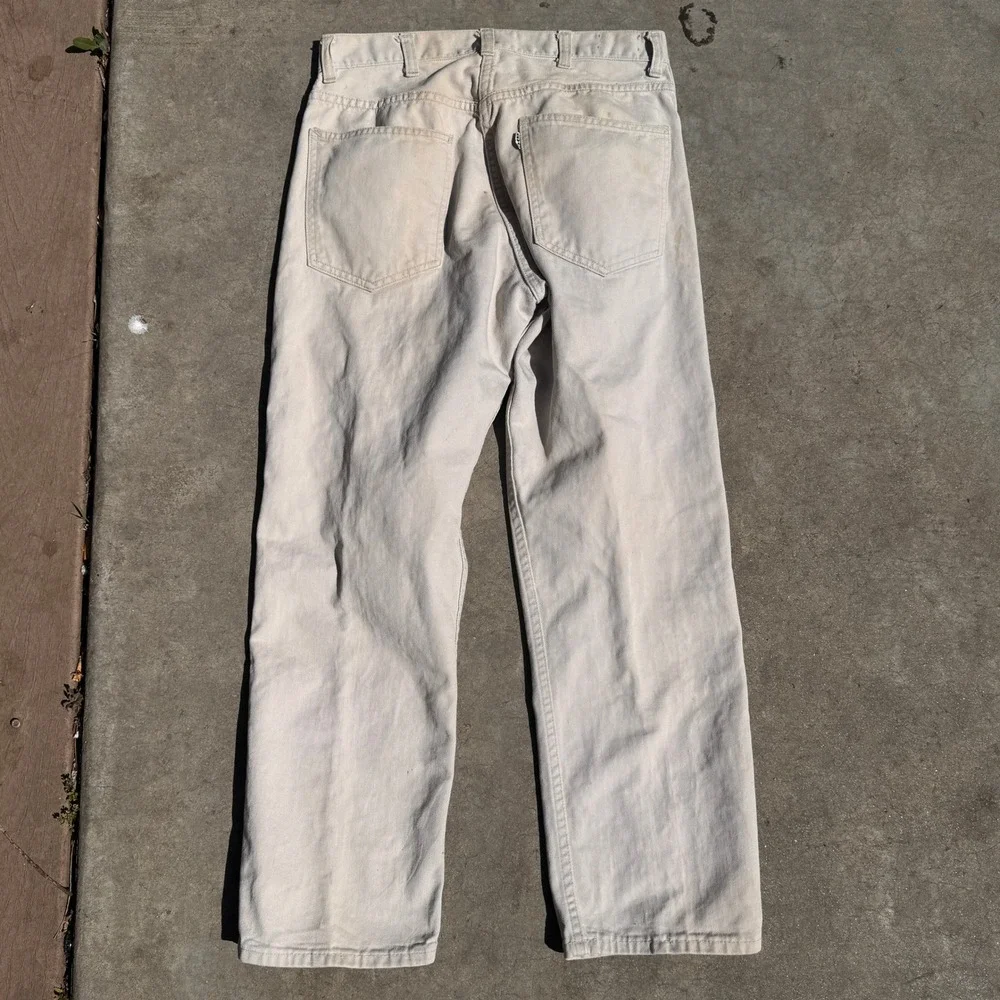 Vintage 60s Levis Big E White Tab Straight Leg Workwear Pants Cream white USA
